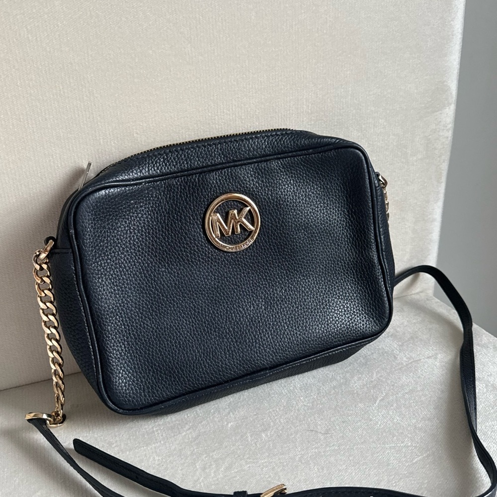 Michael Kors Black Crossbody Bag with Gold Accents